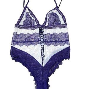 Victoria's Secret NWT Purple Lace Sheer Mesh Teddy Lingerie Size Medium